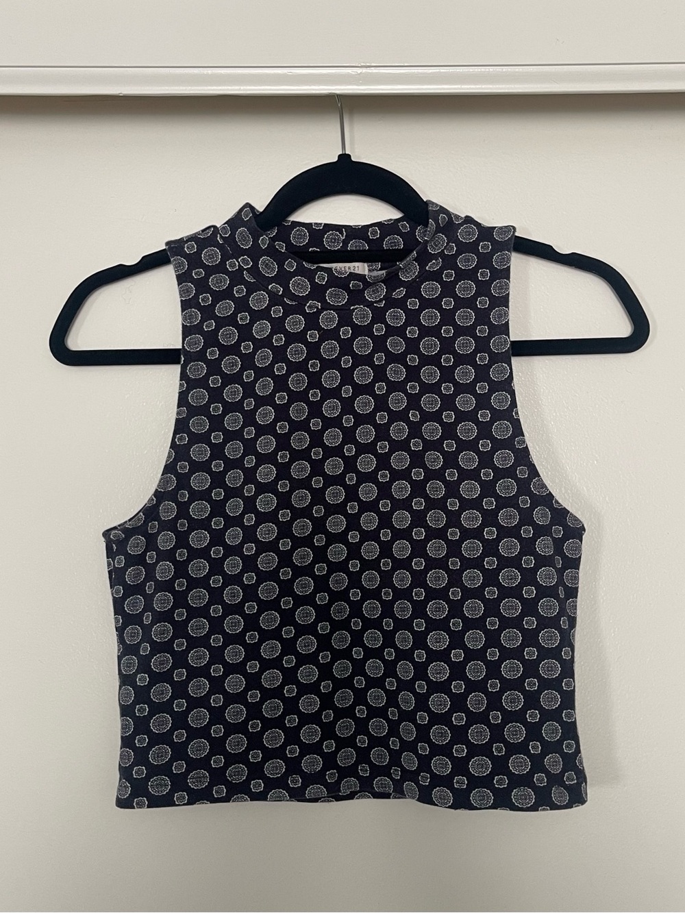 Forever 21 Navy Polka Dot Mock Neck Crop Tank